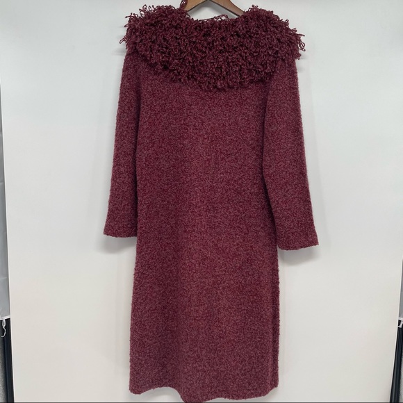 City Trend Women's M Fluffy Collar Cardigan Duster Crimson Pockets Button Front - Picture 2 of 6